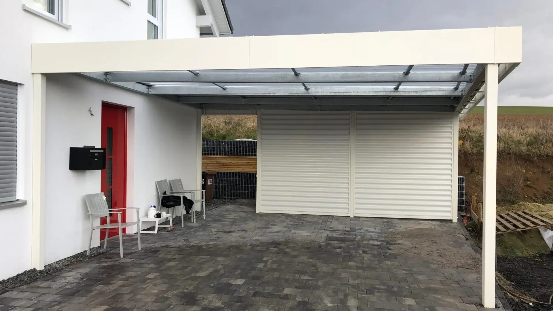 Doppelcarport mit Schuppen - Carportmaster Projekt 18-P-2126 - 67294 Gauersheim - Carportbild 01