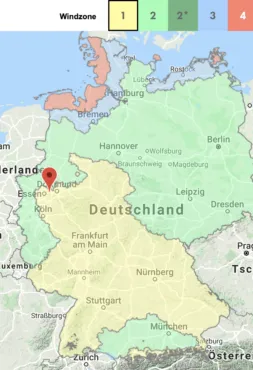 Windlastzonen 1 - 4 für Deutschland